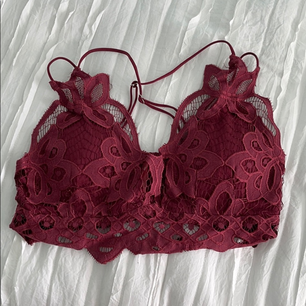 Padded Maroon Lace Bralette - L